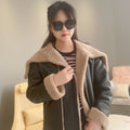 Janefur 2023 New Lapel Solid Color Woman Winter Jacket Short Lamb Coat Shearling Jacket Women