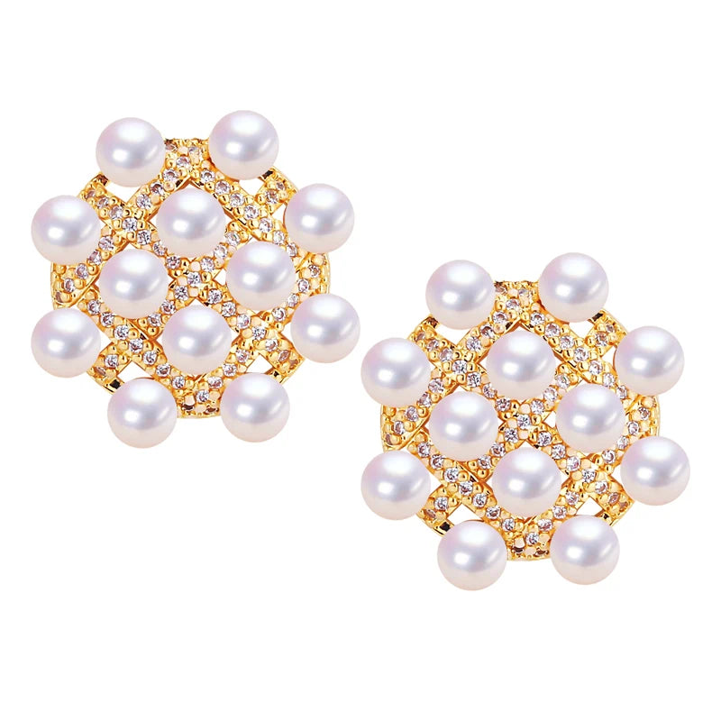 18K Gold Plated Luxury Senior 5A Natural Freshwater Pearl Earrings for Women Premium Jewelry