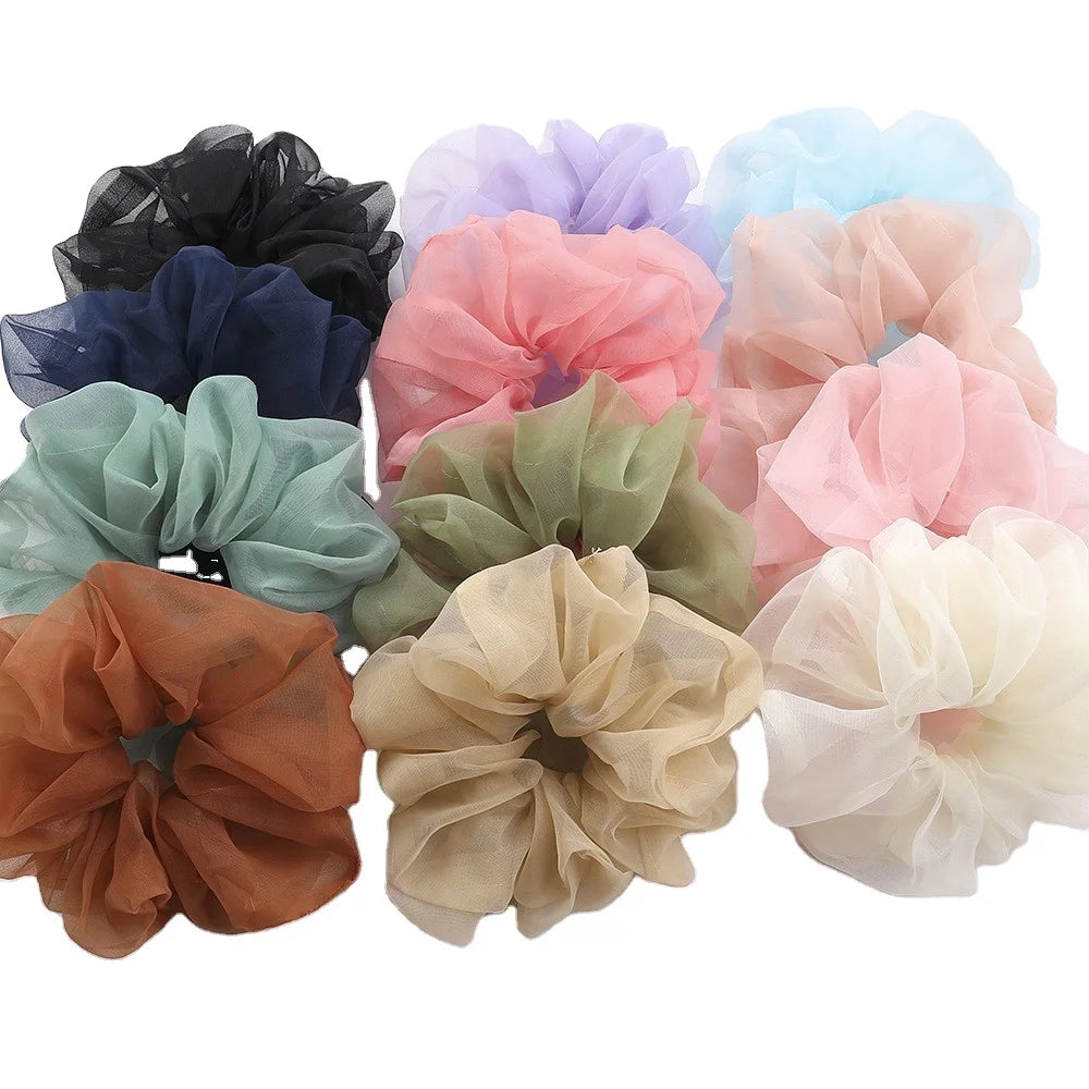 Hot Sale INS Organza Jumbo Twisters Women Hair Accessories Plain Big Size Elastic Organza Hair Scrunchies