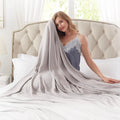 Light Grey 100% Rayon Derived Bamboo Cooling Blanket Ultra-Cool Lightweight with Solid Pattern for Warm & Cool Nights