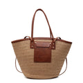 Vintage Woven Women Beach Handbag Large Tote Bag With Leather Handle for Ladies