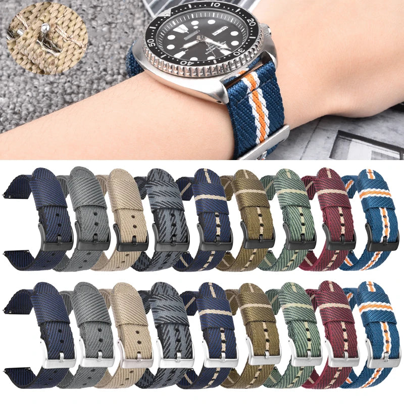 2pcs Twill Pattern WatchBand 20mm 22mm Two Piece Ballistic Woven Nylon Watch Quick Release Watch Strap