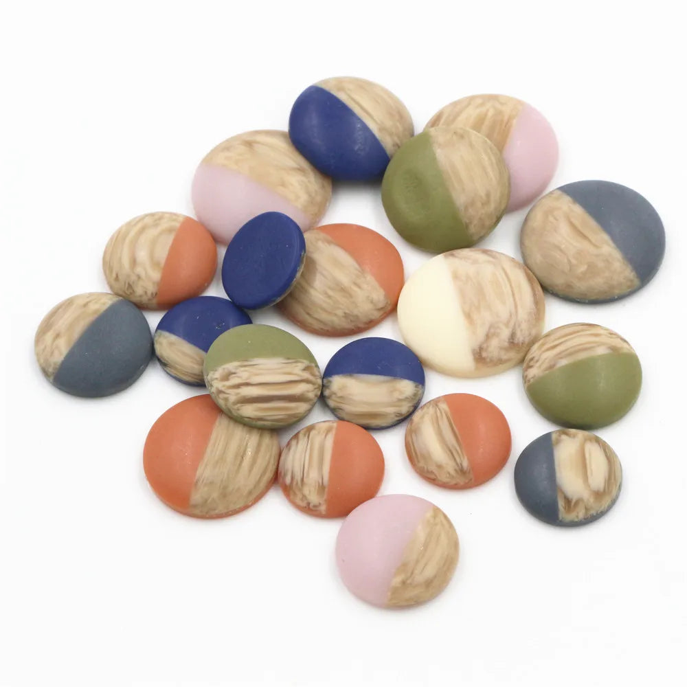 20-40pcs 12mm 14mm 16mm 18mm 20mm Mix Colors Wood Grain Frosted Imitation Leather Style Flat Back Resin Cabochons Dome