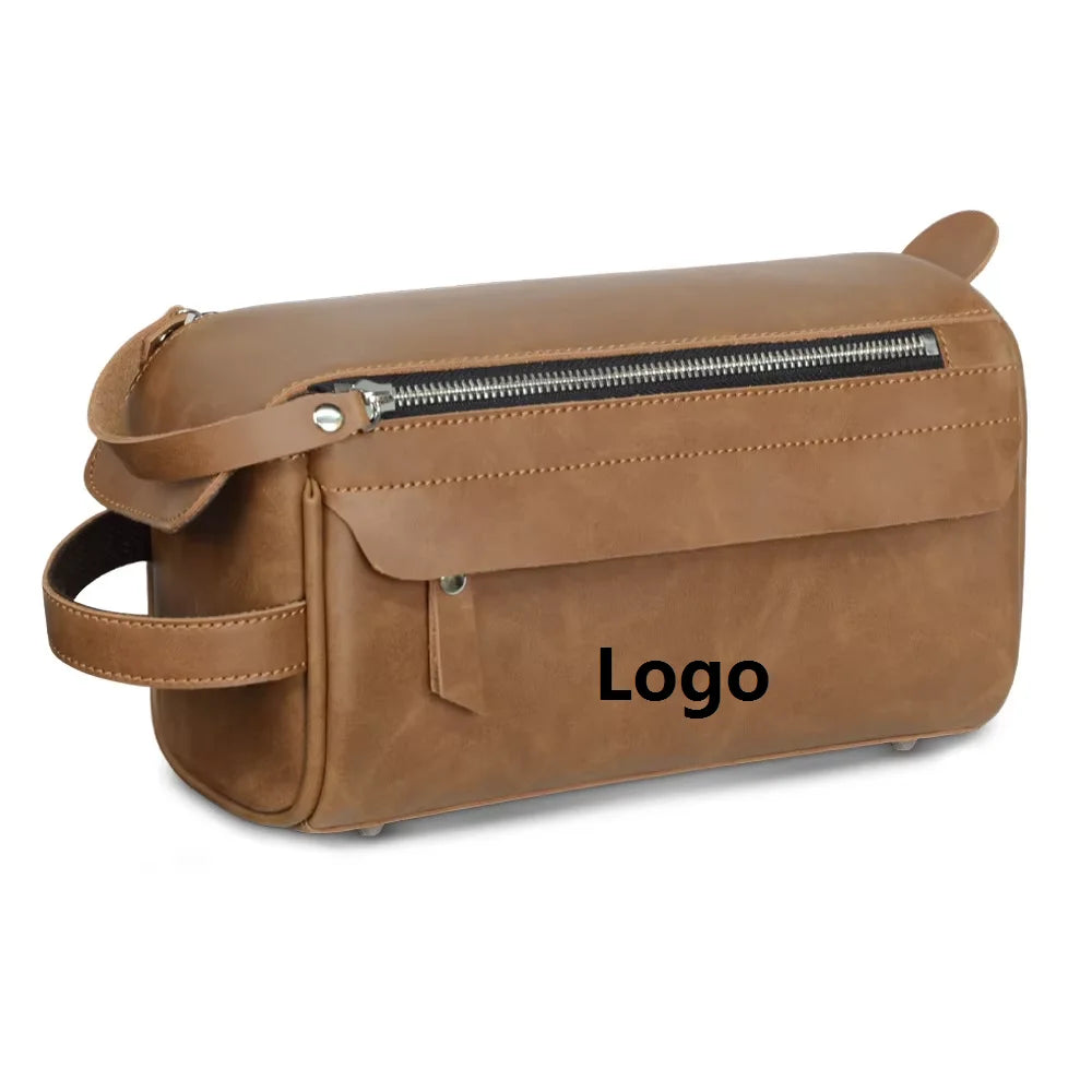 2026 Low Moq Custom Logo Retro Men's Cosmetics Bag PU Leather Toiletry Bag
