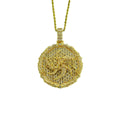 ASEN Ai Zhiheng Large Round Cake Necklace 6cm T Cubic Zirconia Gold Plated Hip-Hop Pendant for Men for Gift or Party