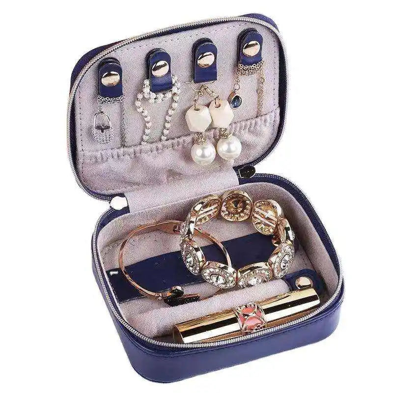 New Arrival Mini Travel Portable PU Leather Zipper Jewelry Case Ring Packaging Storage Jewellery Box