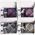 Custom Neckties With Pocket Squares Casual Grid Men Ties and Hanky Set Tie Clip Pocket Square and Cufflink Set Gift Box