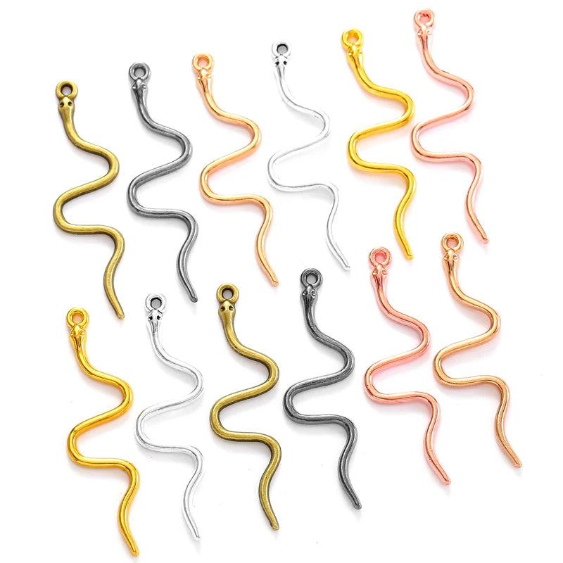 6 Color Simple Snake Charms Alloy Metal Animal Pendants for DIY Handmade Jewelry Accessories Making 19*11mm D9340
