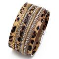 Hot Selling Fashion European and American Brick Inlaid PU Leather Magnetic Buckle Natural Leopard Print Ladies Bracelet