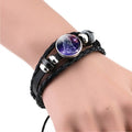 Couples Bracelets 12 Horoscope Glass Cabochon Punk Black Leather Woven Bangle Zodiac Sign Braided Bracelet