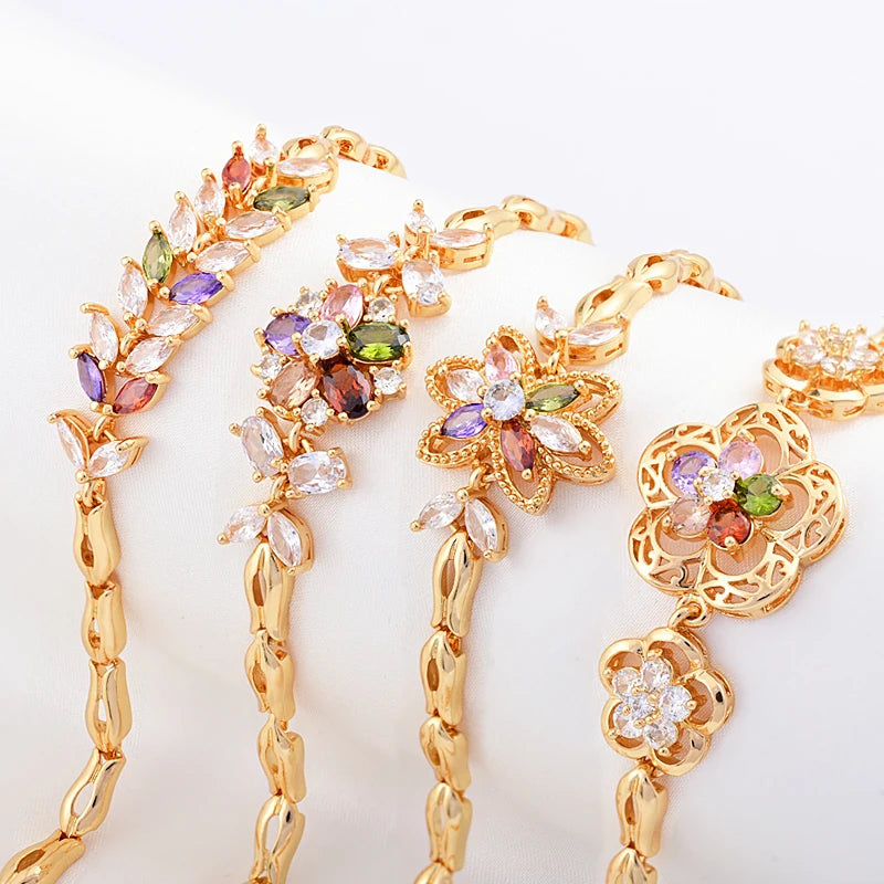 18k Gold Plated Bracelet Women Jewelry Chain Zircon Bracelet Elegant Women Brass Copper Bracelet for Women Pulseira