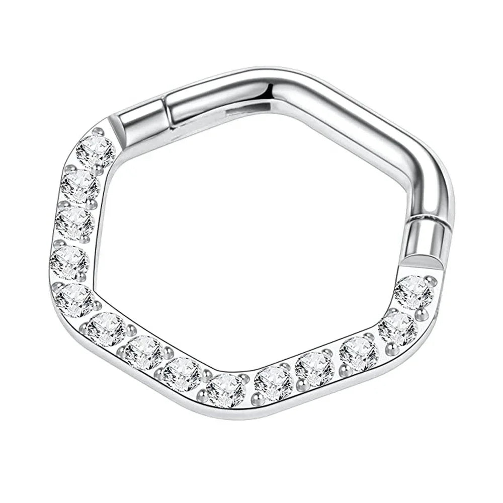 G23 Titanium Implant Grade16G Hexagon Septum Clicker Segment Ear Tragus Cartilage Helix Daith Earring Jewelry