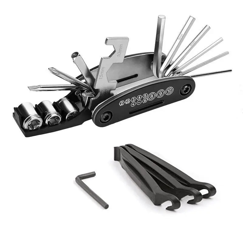 RIDERACE Multifunction Bicycle Tool Set 16 in 1 Tool Kit Tire Repair Kits Puncture Patches Wrench Screwdriver Helper Combination