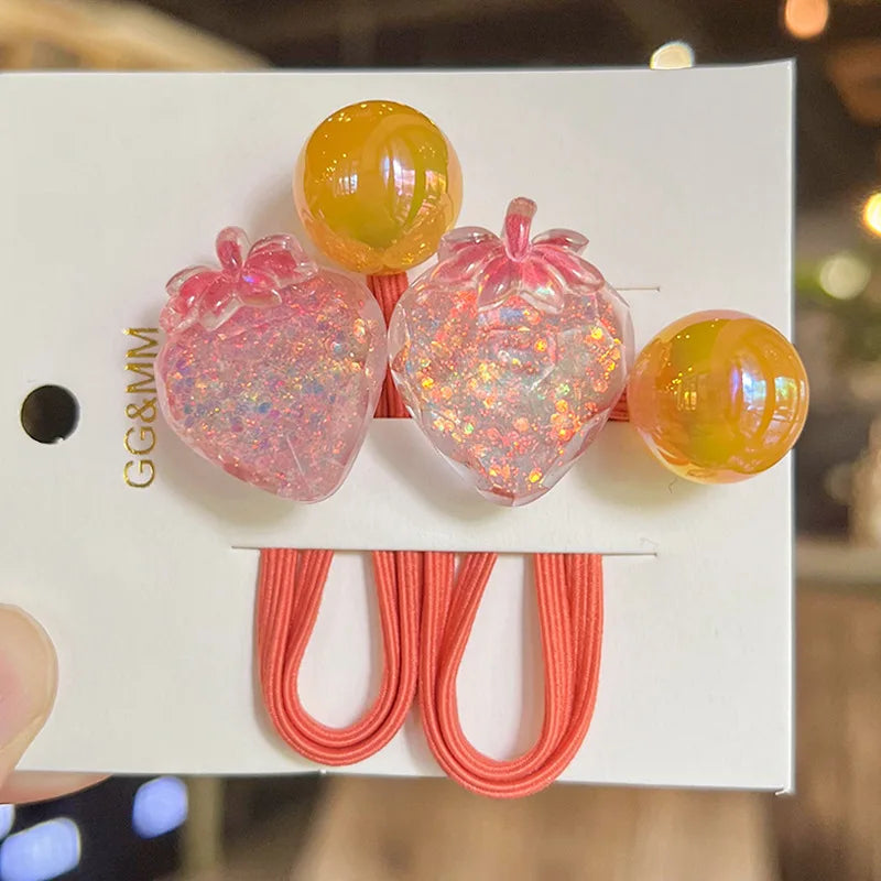 Sweet Style 2pcs/Set Gradient Strawberry Hair Ties Spring New Style Colored Gradient for Children No Hair Damage