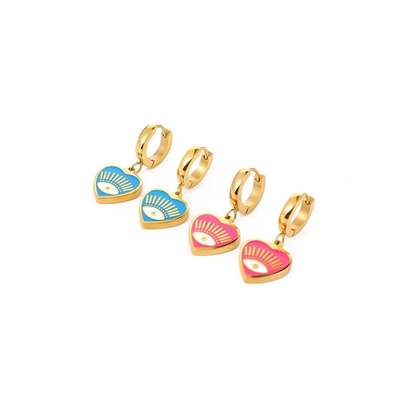 Wholesale Stainless Steel Enamel Heart Drop Earring Designer Eye Earrings for Girl and Women