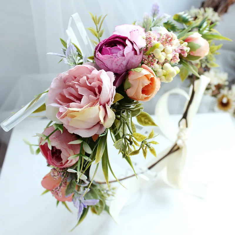 Bridal Headpiece Women Rose Flower Headband Floral Crown Garland Halo Wedding Festivals Photo Props