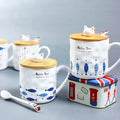 Japanese 3D Home Creative Cat and Fish Ceramic Coffee Mug Children Cartoon Breakfast Milk Mug with Lid Spoon