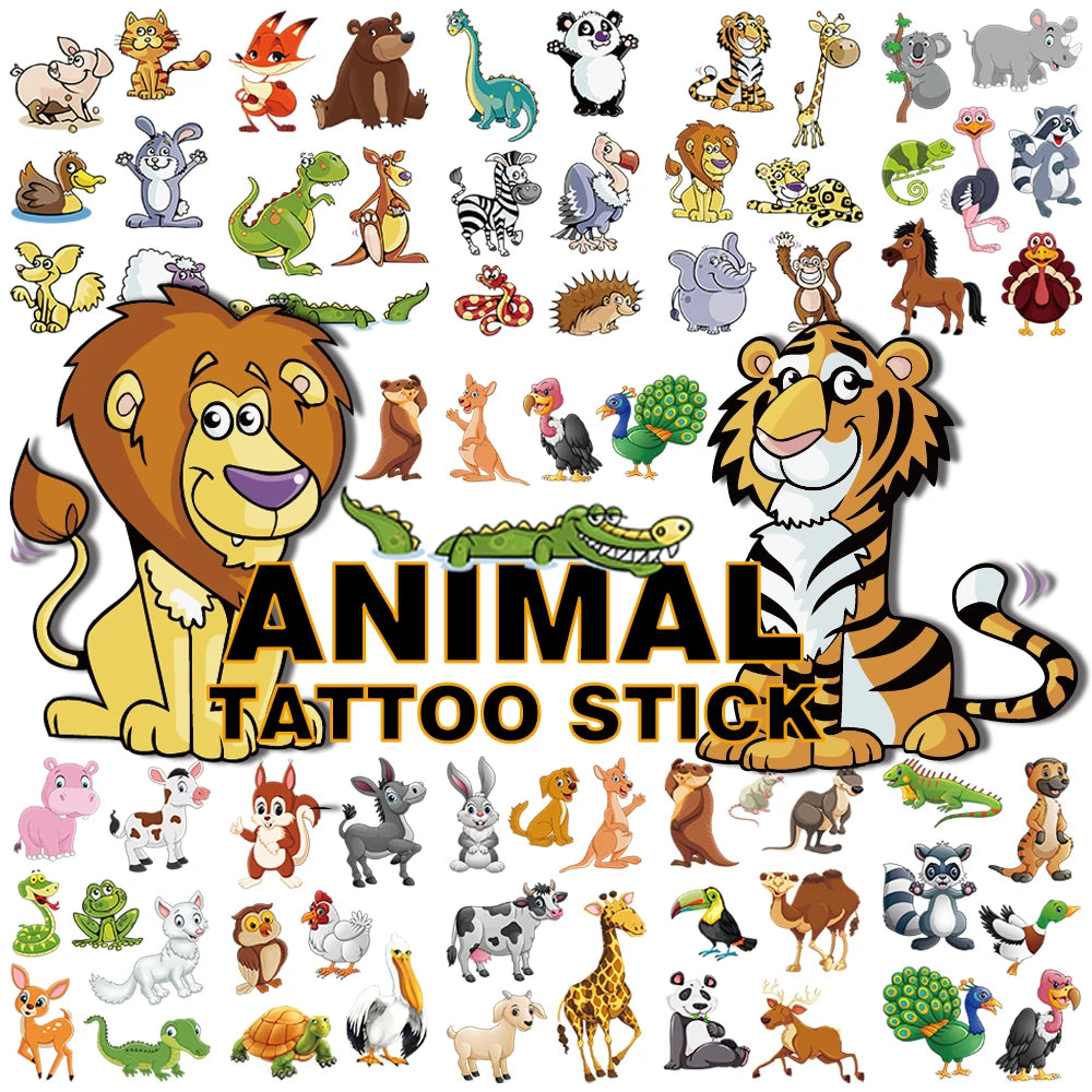New Design Kids Temporary Hot Sale Wholesale Cute Cartoon Art Animals Waterproof Body Tattoo Sticker