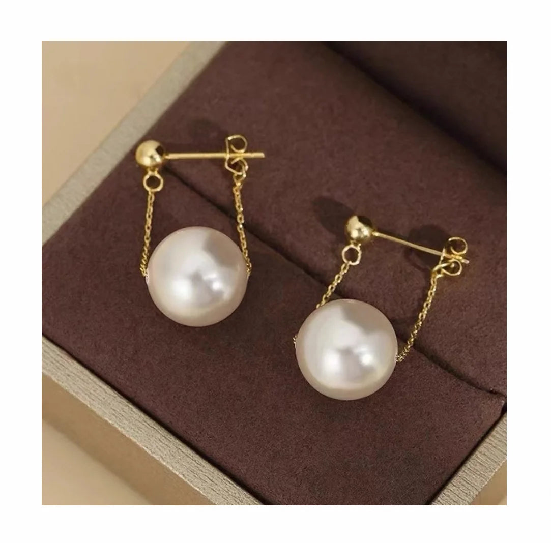 E915 8-9mm DIY Natural  Freshwater Pearl Charm Earrings Mounting Accessory 925 Sterling Silver Gold Plated  Jewelry for Women
