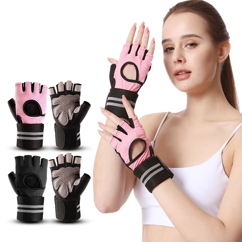 6046# Adjustable Half-Finger Gym Weight Lifting  Wrist Protect With Silicone Anti-Slip