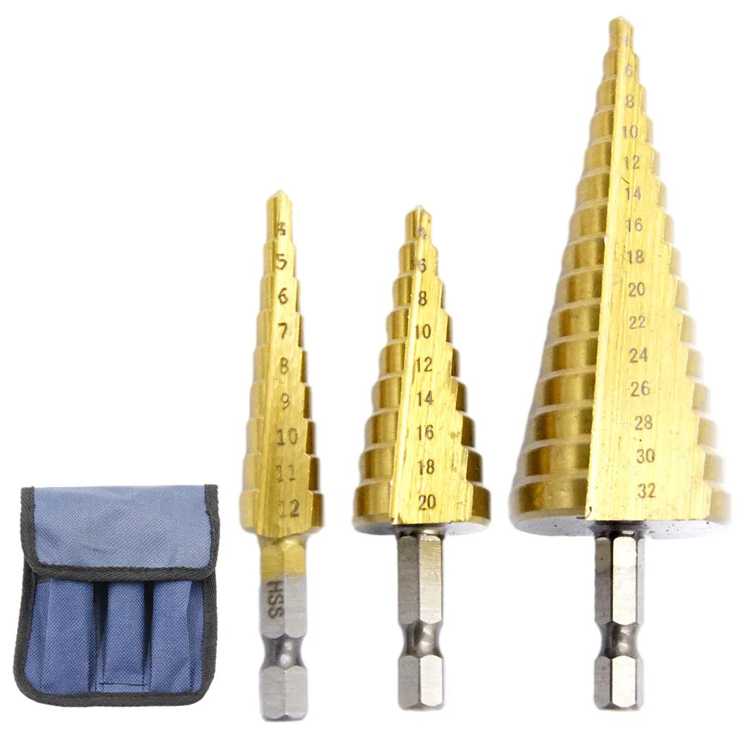 LAIWEI Hexagonal Shaft Trapezoidal Drill Bit Set 3-Piece Reamer Drill Bit with Storage Bag