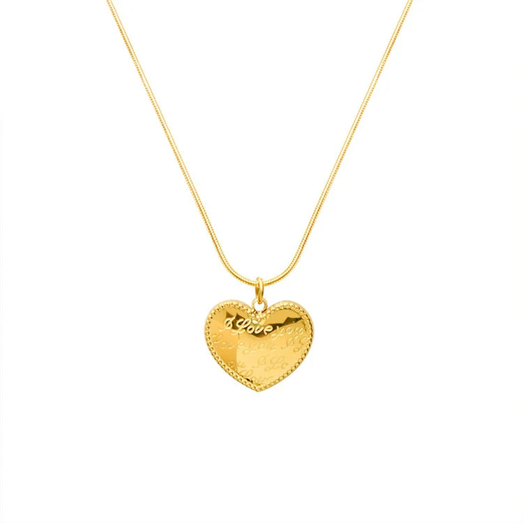 Custom Design Romantic I love You Heart Pendant Stainless Steel Gold Plated Charms Pendant Engrave Jewelry
