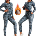Women's High-waisted Tummy Sauna Sweatpants Fitness Running Sweatwear Round Neck Long Sleeved Trousers Camouflage Tracksuit