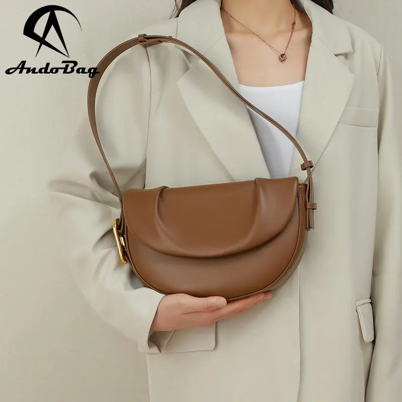 Saddle Bag for Women Underarm Genuine Cow Leather Female Shoulder Messenger Bag Sling Bags