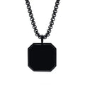 High Polished Stainless Steel Black Onyx Square NecklaceFashionable 25 Inch Round Box Chain Onyx Stone Necklace for Man