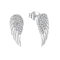925 Sterling Silver Angel Wing Stud Earrings for Women Clear CZ Pave Inlay Religious Charm Jewelry Rhodium Plated Hypoallergenic