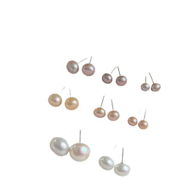 Wholesale 999 Sterling Silver Freshwater Natural Pearl Stud Earrings Allergy-Free for Parties and Weddings