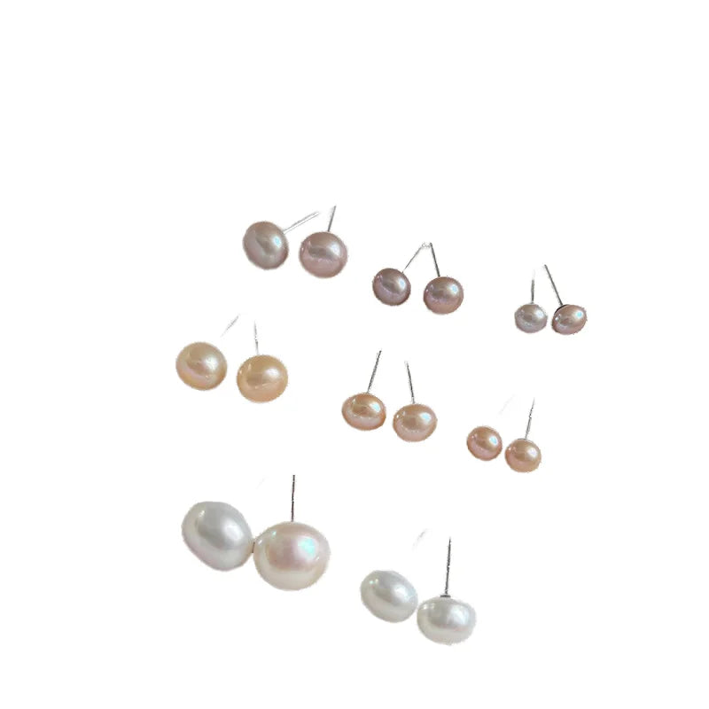 Wholesale 999 Sterling Silver Freshwater Natural Pearl Stud Earrings Allergy-Free for Parties and Weddings