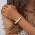 Wholesale 18K Gold Plated Stainless Steel Paperclip Chain Bracelet Freshwater Pearl Fashionable Adjustable Jewelry for Women