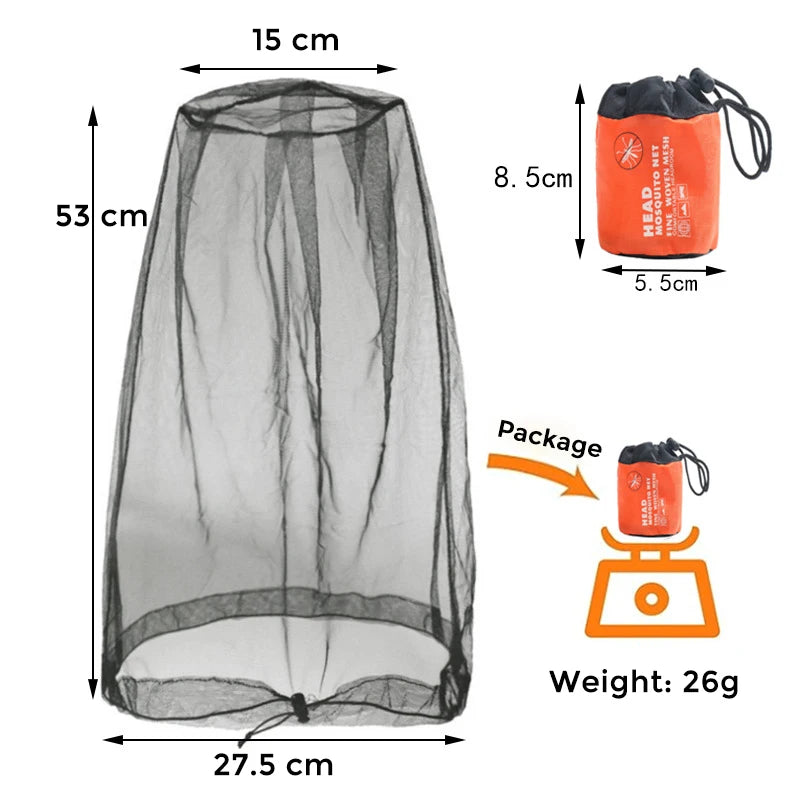 KANGFEI Portable Mosquito Head Net with Storage Bag Breathable Mesh & Polyester 46x46cm for Outdoor Camping & Hiking Travel