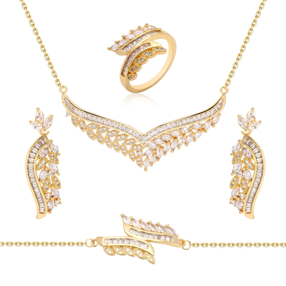 JXX Creative Women's 4 PC Jewelry Set Wing Shape Women's Wedding Bridal Jewelry Set Factory Wholesale Set for Women