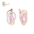 FJ Fallon Fashion Jewelry Solitaire Marquise Purple Pink CZ Earrings Plated in 585 Rose Gold Two Tone Brass Based