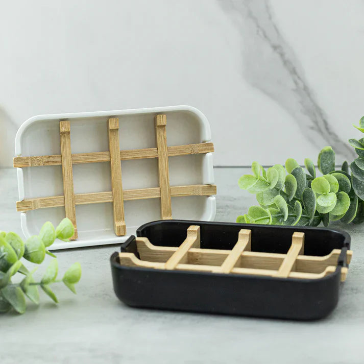 Sustainable Modern Square Bamboo Fiber Zero Waste Plastic Free Shower Bar Storage Rack Organizer Customized Logo Soap Tray for
