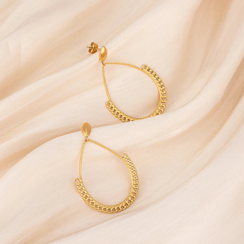 Personalized Unique Fashion 18K Gold Plated Earrings Stainless Steel Water Drop Earrings Women Jewelry