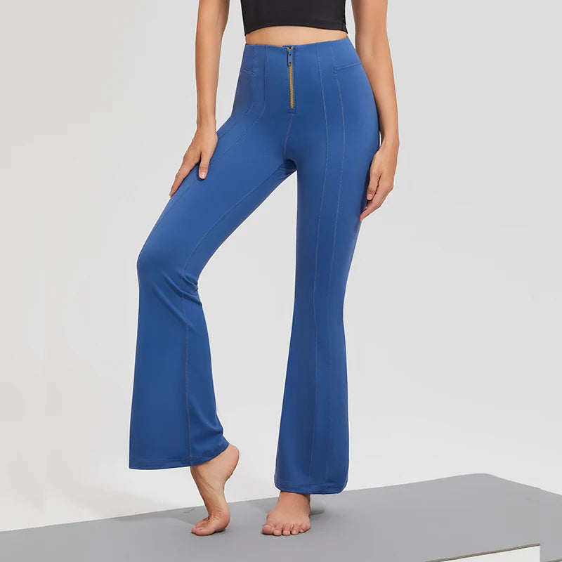 2024 Custom Women Zip Flare Yoga Pants High Waist Wide Leg Gym Workout Pants Micro-flared Stretchy Plus Size Latin Dance Pants