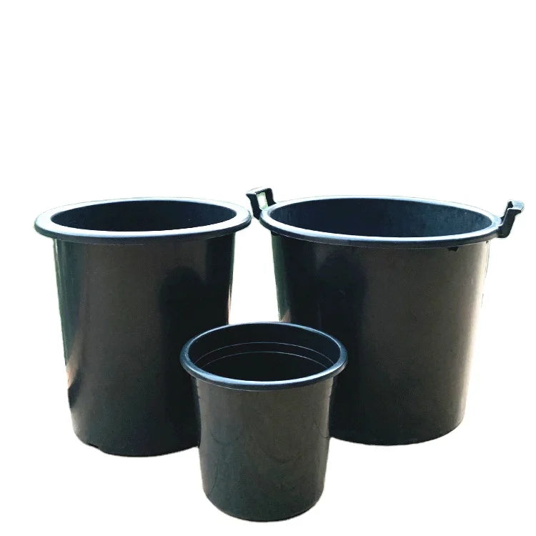 Wholesale Outdoor Grow Bucket Black Gallon Plastic Flowerpot Extra Large Plastic Planter Planting Container With Ear