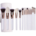DAHUI China Wholesale 15 Pcs White and Gold Elegant Wood Handle Soft Vegan Synthetic Hair Professional Custom Make up Brush Set