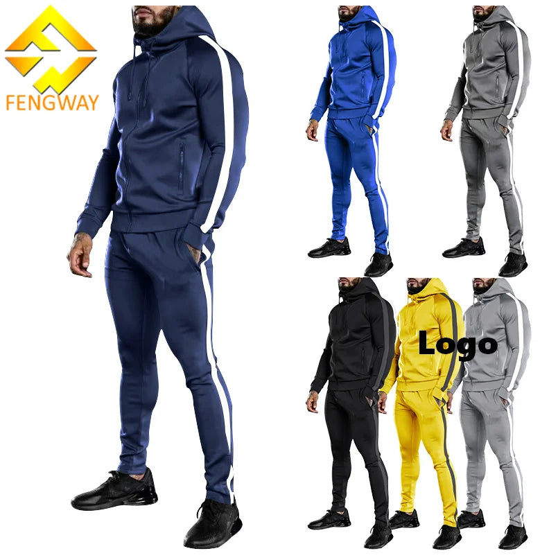 Fengway Custom Fitness Sport Suit Stitching Hoodie Two Piece Pants Set Patchwork Men's Hooded Tracksuits