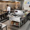 In-Smart High Power Commercial Kitchen Equipment Single Wide 2-Burner Induction Wok Station Cooker 380V Rack-Style Stainless