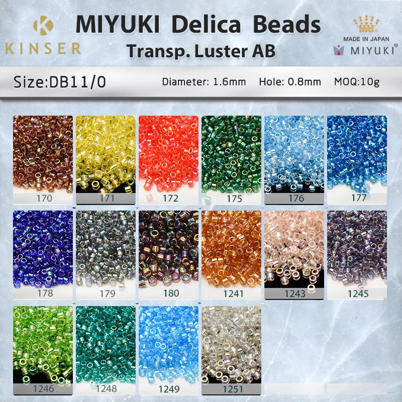Miyuki Delica Beads 1.6 mm [16 Color Transp. Luster AB 2 ]10g Pack