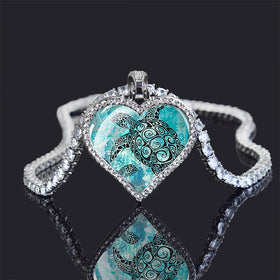Turtle Heart Pendant Zinc Alloy Silver Rhinestone Cute Ocean Animals Box Chain Necklace Unisex Anniversary