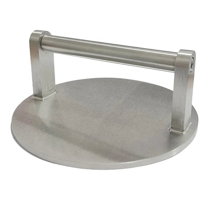Heavy-Duty Stainless Steel Smash Burger Press 150*5mm Silver Metal Handle BBQ Camping Cooking CNC Machining Broaching 1kg Laser