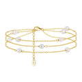 Popular 14K Gold Plating 925 Sterling Silver Small Baroque Pearl Beaded Three-Layer Foot Anklet for Girls
