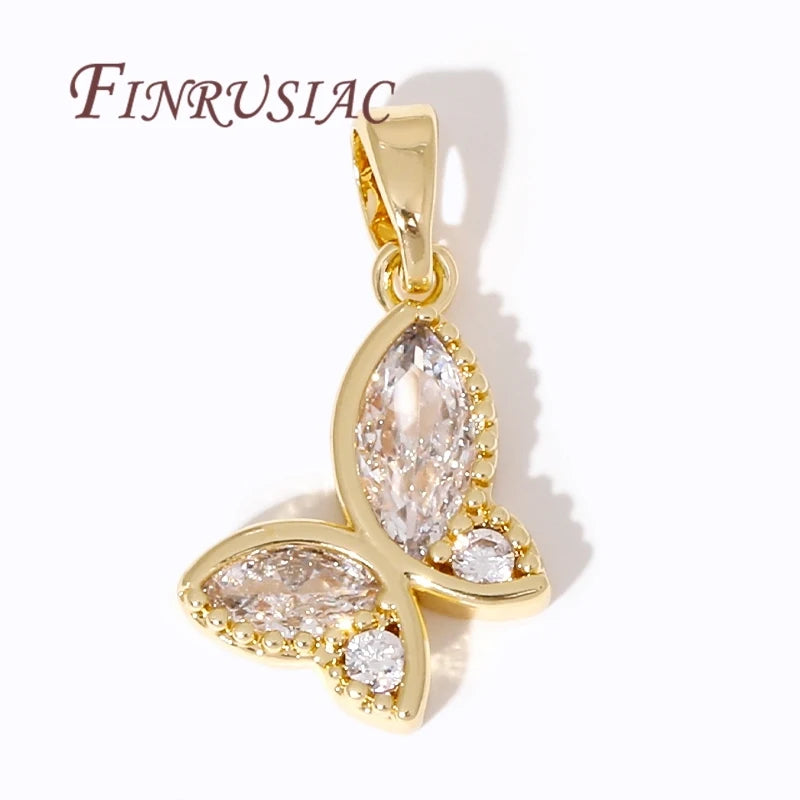 18K Gold Plated Crystal Zircon Butterfly Pendants Fashion Jewelry Findings & Components for Necklace DIY Accessories & Supplies