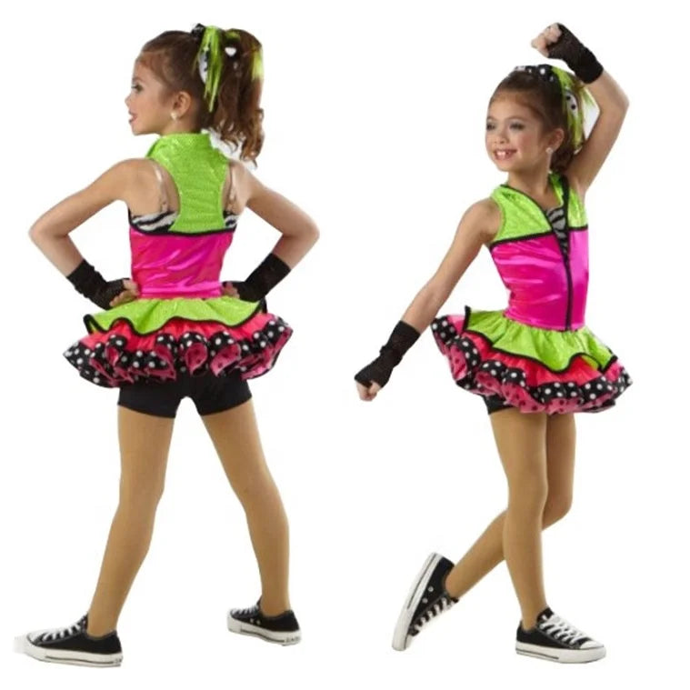 Kids Dance Dress Girls Jazz Costume Kids Street Dance Performance Stage Dancewear Children Show Party Ruffle Ballet Tutu Dress