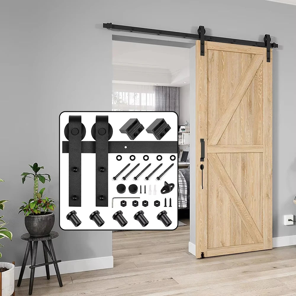 RHETECH Carbon Steel Sliding Door Barn Track Hardware Outdoor Home Warehouse Wood Rail System Easy Screw Installation for Hotels